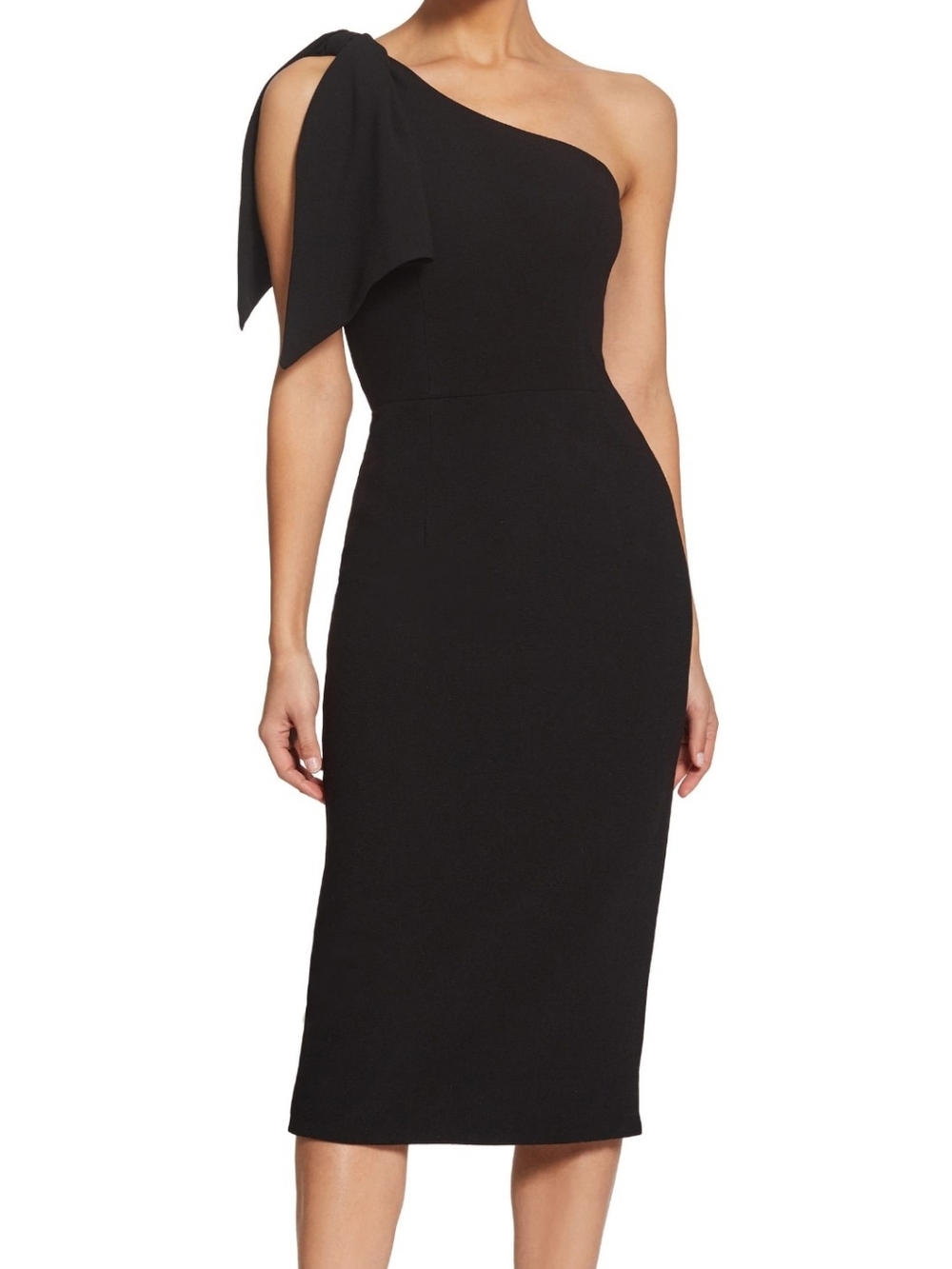 Dress the Population Tiffany One-Shoulder Midi One-Shoulder Dress in Black Med